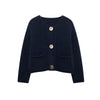 Women's Knit Cardigan Sweater - Gold Buttons & Patch Pockets