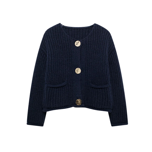 Women's Knit Cardigan Sweater - Gold Buttons & Patch Pockets