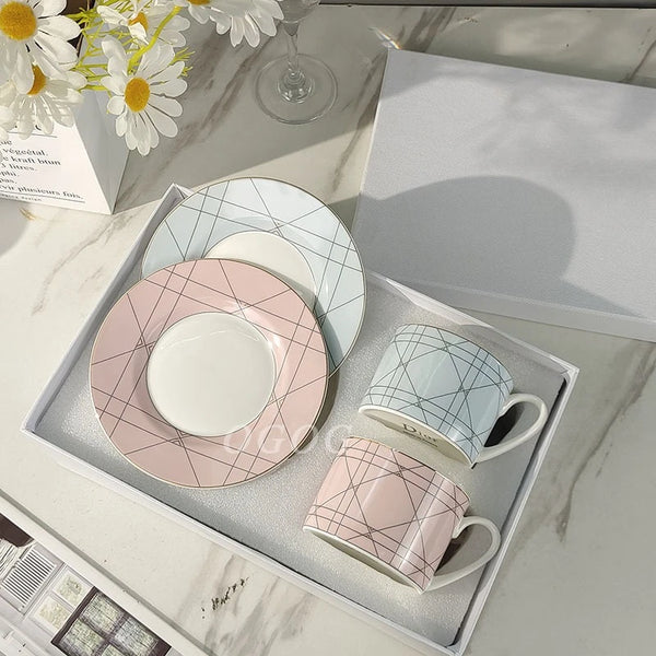 Ceramic Coffee Cup Saucer Set Modern Gift Box Tea Service