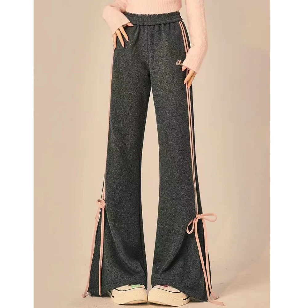Striped Wide Leg Flare Pants Women Elastic Waist