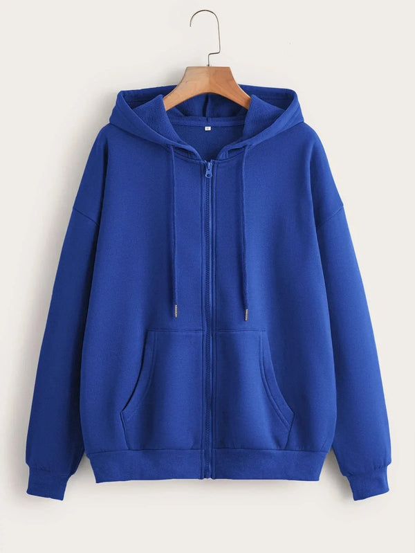 Oversized Zip Up Hoodie Women Warm Fleece Solid Fall Streetwear