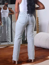 Women's High Waist Beaded Jeans Slim Vintage Straight Denim Pants