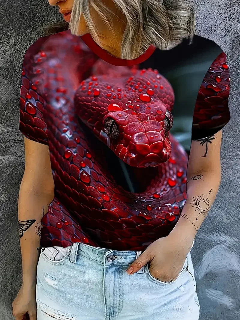 Women’s Funny Snake Print T-Shirt Oversized Casual Summer Top