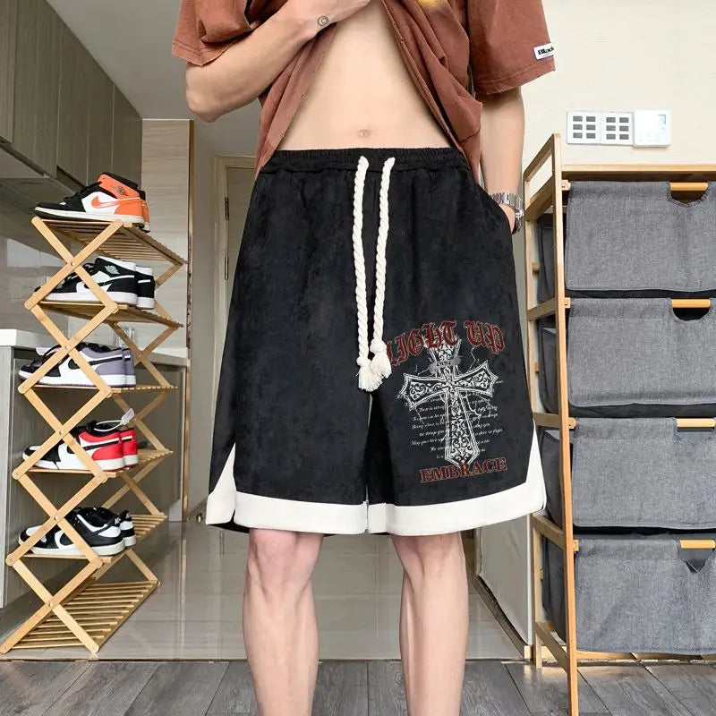 Men's High Street Hip Hop Letter Print Loose Summer Casual Shorts