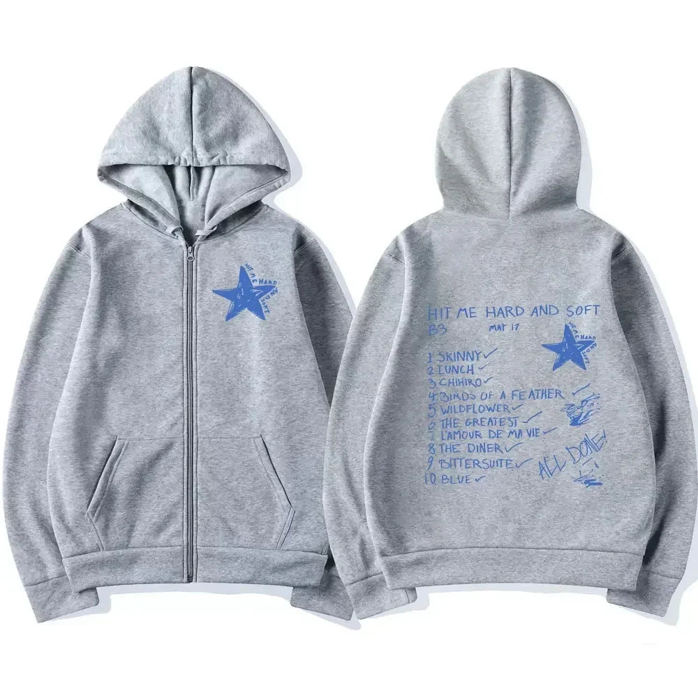 Hit Me Hard and Soft Zip Up Hoodie Fleece Streetwear Jacket