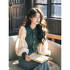 Western Style Green Splicing Blouse Women Puff Sleeve Shirt