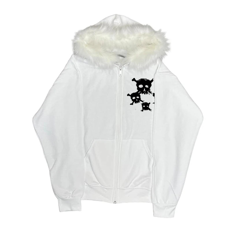 Women's Harajuku Fur Collar Gothic Hoodie Retro Punk Streetwear