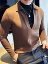 Men Suede V Neck T Shirt Mock Layer Slim Fit Pullover