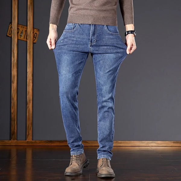Men's Straight Fit Elastic Denim Jeans Business Casual