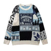 Mens Twist Jacquard Knit Sweater Vintage Pattern Crew Neck