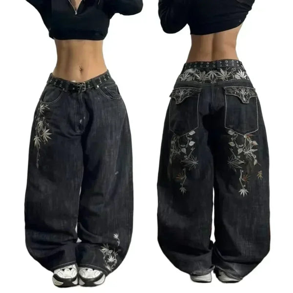 Y2K Baggy Jeans Unisex Embroidered Hip Hop Wide Leg Streetwear