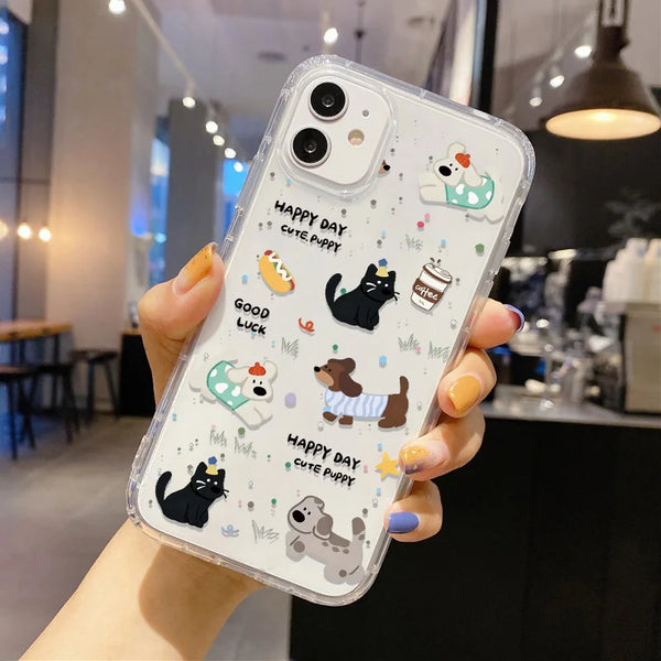 Transparent Cute Cat Phone Case For iPhone Shockproof Silicone Cover