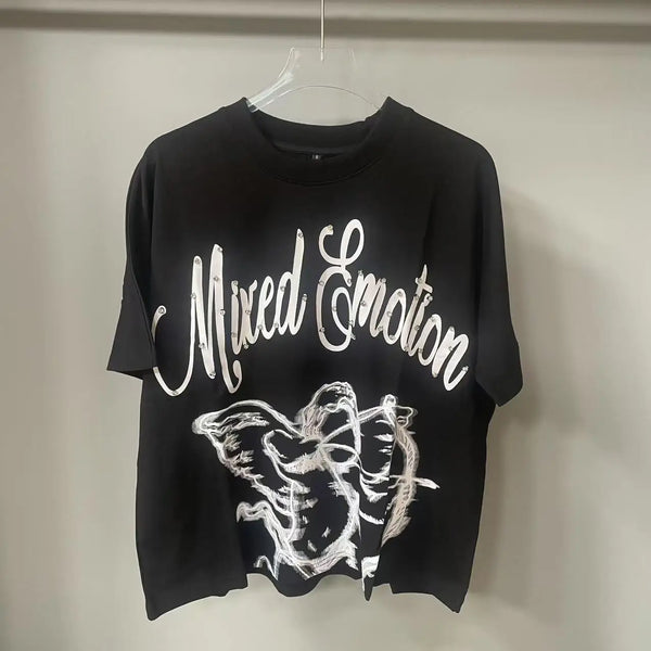 Summer Letter Mixed Emoticon Short Sleeve Tshirts for Men Streetwear Crew Neck