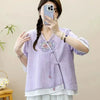 Womens Vintage Embroidered Top Cotton Linen Loose Summer Shirt