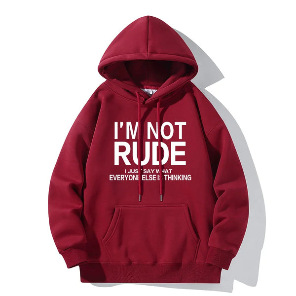 I'M NOT RUDE Letter Print Hoodie Casual Sweatshirt Youth Fashion Outdoor