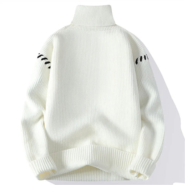 Mens Turtleneck Sweater Loose Fit Patchwork Knit Pullover Warm 2026