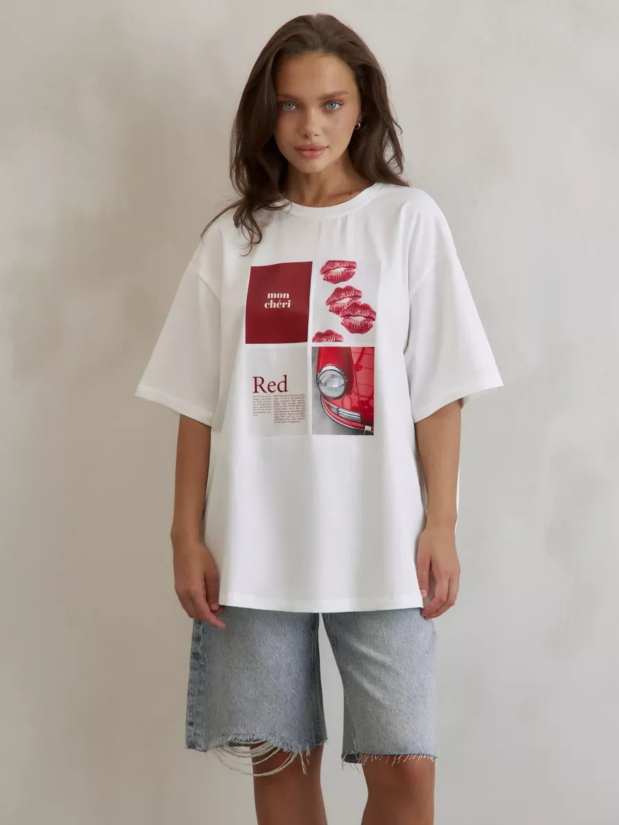 American Retro Printed T-Shirt Women’s Summer High Street Cotton Tee