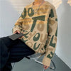 Mens Y2K Letter Print Knit Sweater Vintage Streetwear Pullover