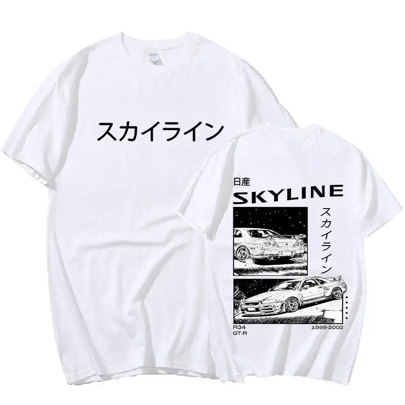 Men's JDM Drift Car T-Shirt Skyline GTR Anime Oversized