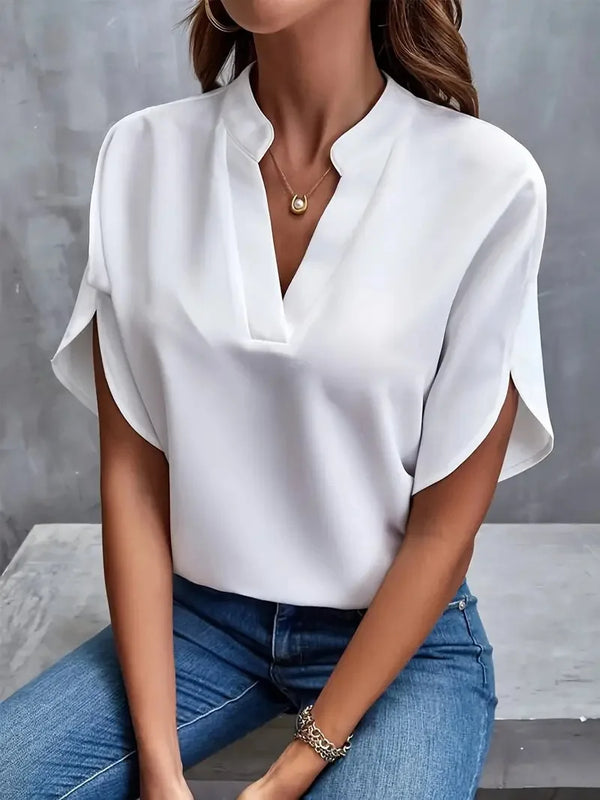 V Neck Half Sleeve Blouse Women Office Loose Pullover Top