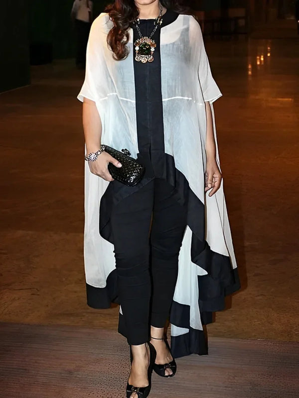 Sheer Blouse Women Batwing Sleeve High Low Mesh Top Elegant