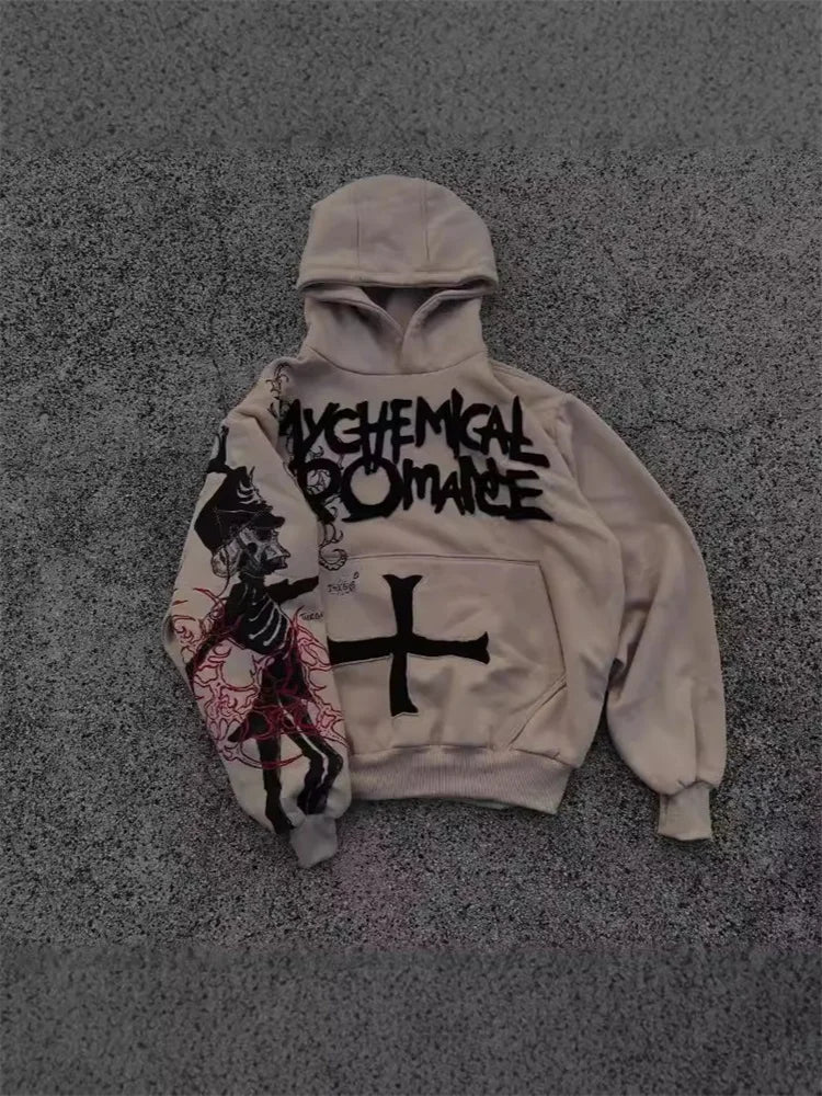 American Retro High Street Printed Letter Hoodie Men Y2K Hip-Hop Style