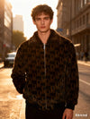 Mens Faux Fur Lapel Winter Jacket Letter Print Warm Coat