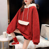 Womens Christmas Fleece Hoodie Big Pocket Patchwork Pullover Warm