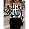 Off Shoulder Geometric Print Blouse Women Long Sleeve Hoodie Top