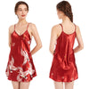 Satin Pajamas Nightgown Women V Neck Crane Print Spaghetti Strap Sleepwear
