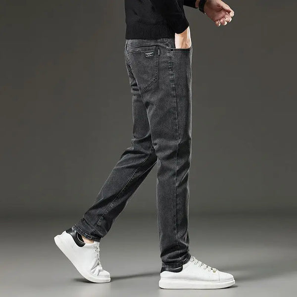 Mens Slim Straight Stretch Jeans Warm Winter Black Gray Pants