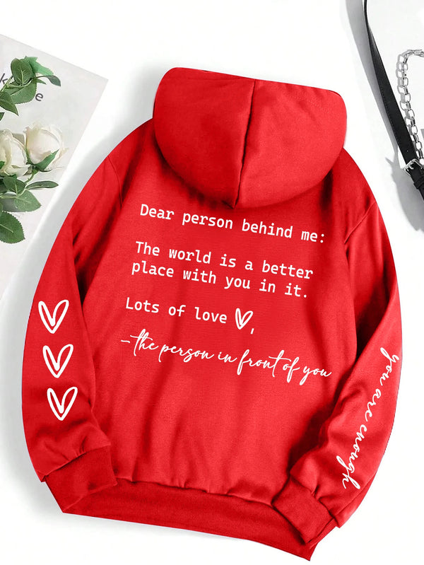 Dear Person Behind Me Hoodie Women Fleece Graphic Print Casual Top