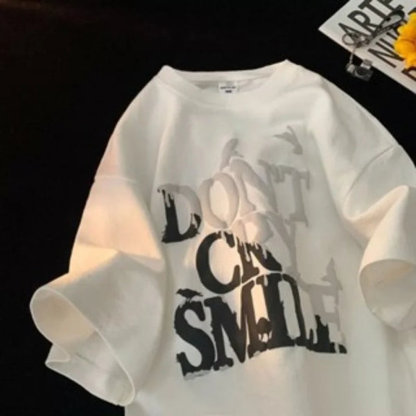 Dont Cry Letter Graphic Tee Men Retro Streetwear Cotton Hip Hop