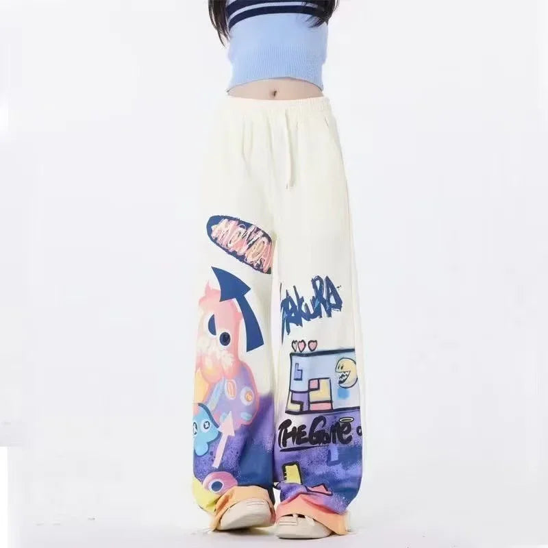 Women's Cartoon Print Wide-Leg Oversized Jeans