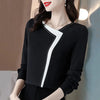 V Neck Colorblock Blouse Women Korean Long Sleeve Chiffon Top