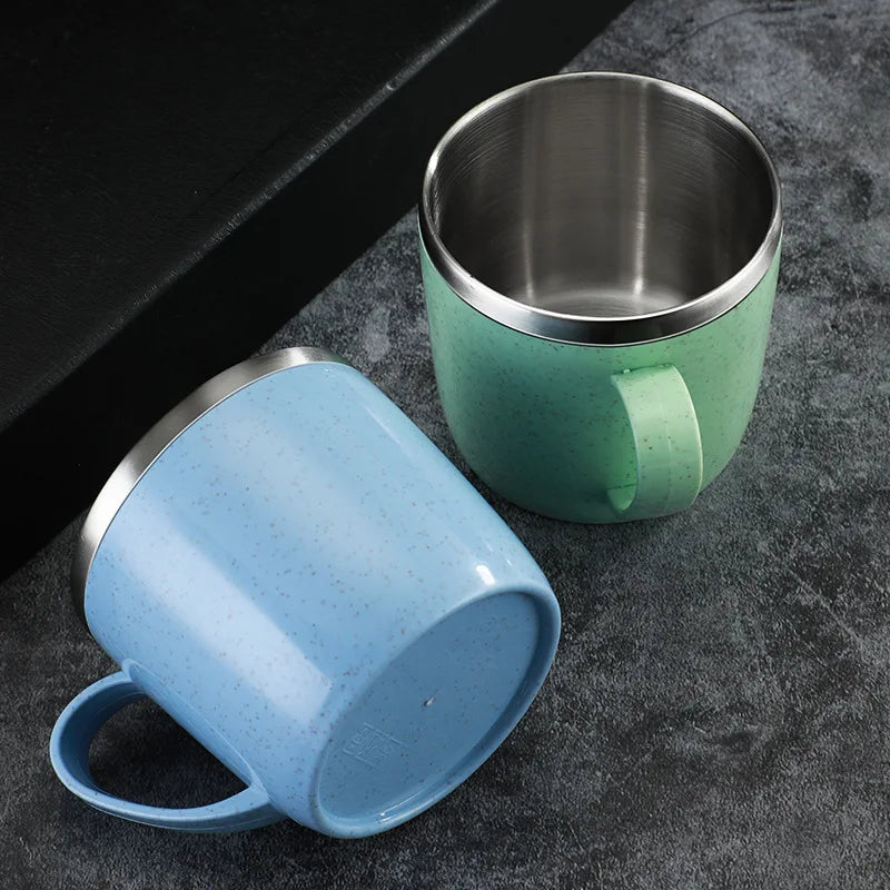 Anti-scalding Stainless Steel Cups Plastic Handle Coffee Milk Mug Tea Drinks Water Cup