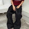 Mens Buckle Detail Curved Leg Jeans Black Wide Fit Hip Hop Pants