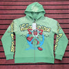Washed Green Hoodie Unisex Zip Up Cartoon Print Sweatshirt Jacket