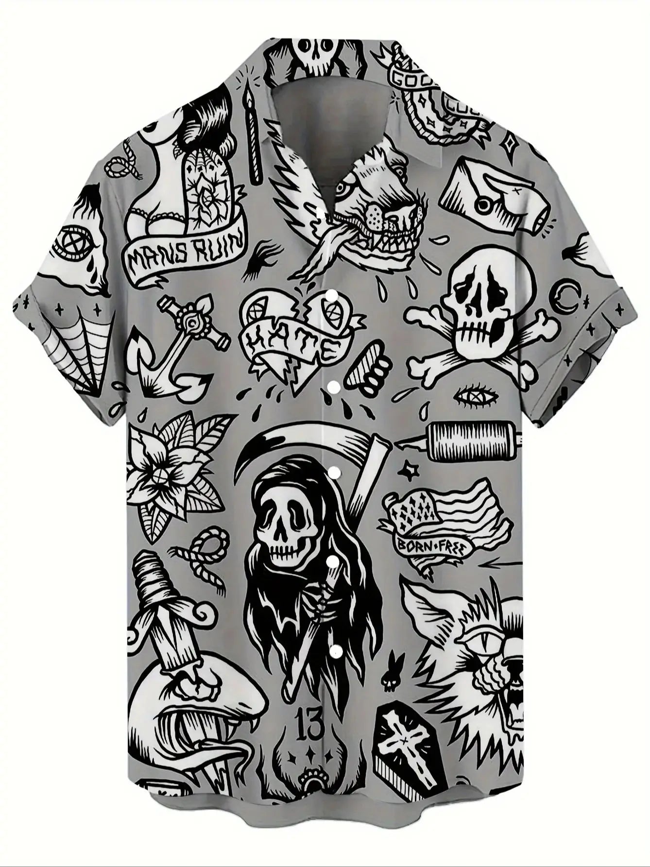 Men's 3D Skull Print Hawaiian Shirt Gothic Retro Short Sleeve