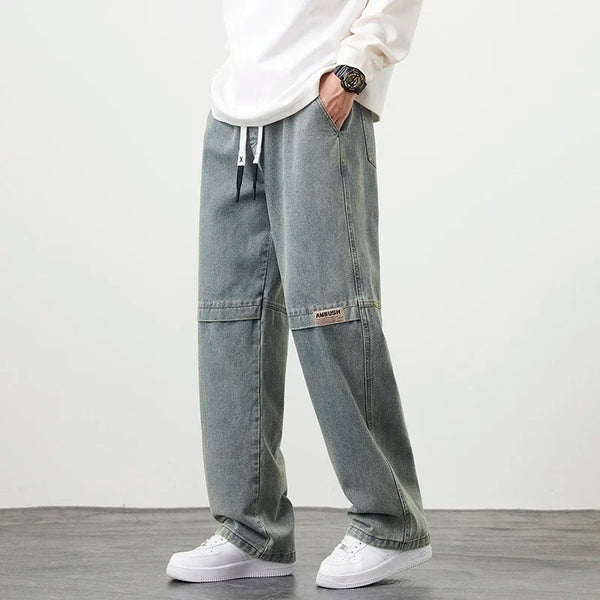 Mens Wide Leg Jeans Washed Denim Loose Straight Fit Plus Size 8XL