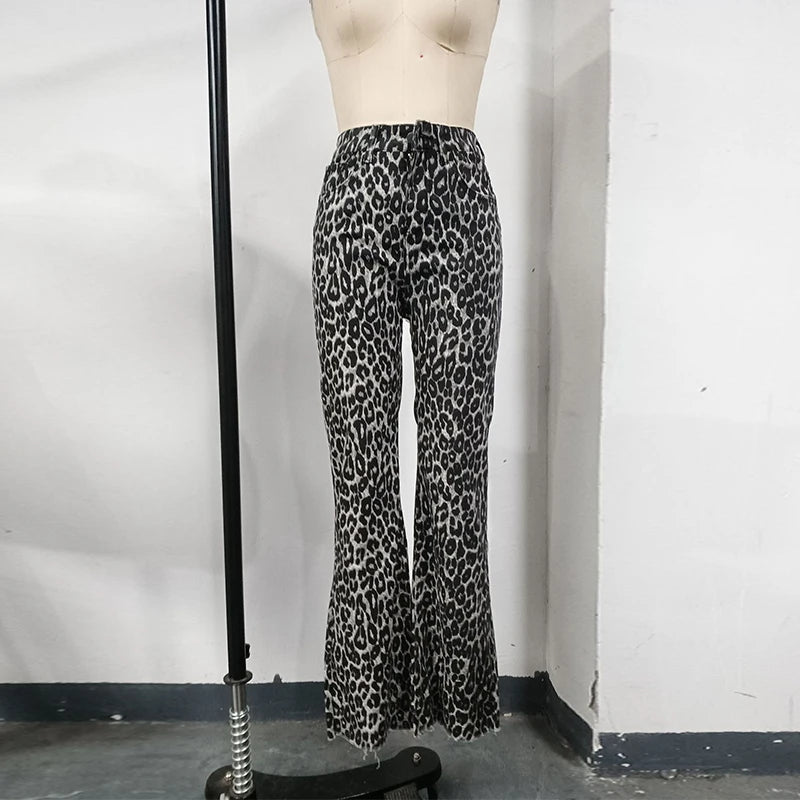 Y2K Leopard Print Pants Women's High Waist Straight Leg Trousers