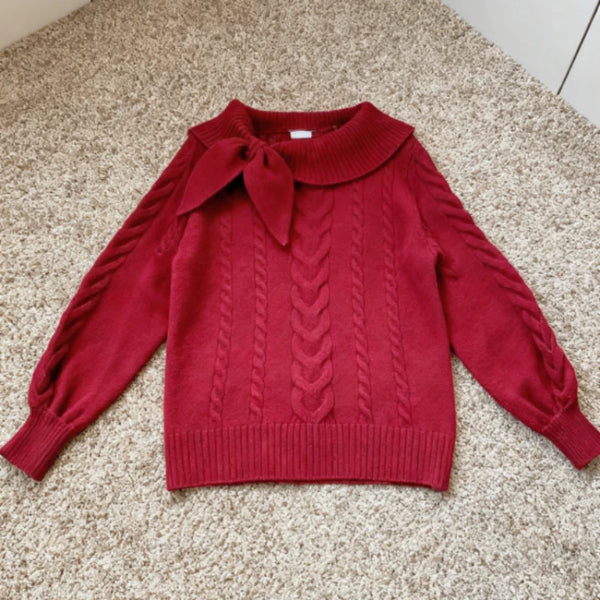 Christmas, Bow, Knitted Sweater, Women, Y2K, Red Pullover
