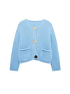 Women's Knit Cardigan Sweater - Gold Buttons & Patch Pockets