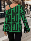 Off Shoulder Geometric Print Blouse Women Long Sleeve Hoodie Top
