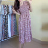 Spring Summer Elastic Waist Chiffon Dress Women Casual Pleated A-line