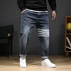 Trendy 8XL Men’s Striped Print Jeans Casual Stretch Denim Plus Size