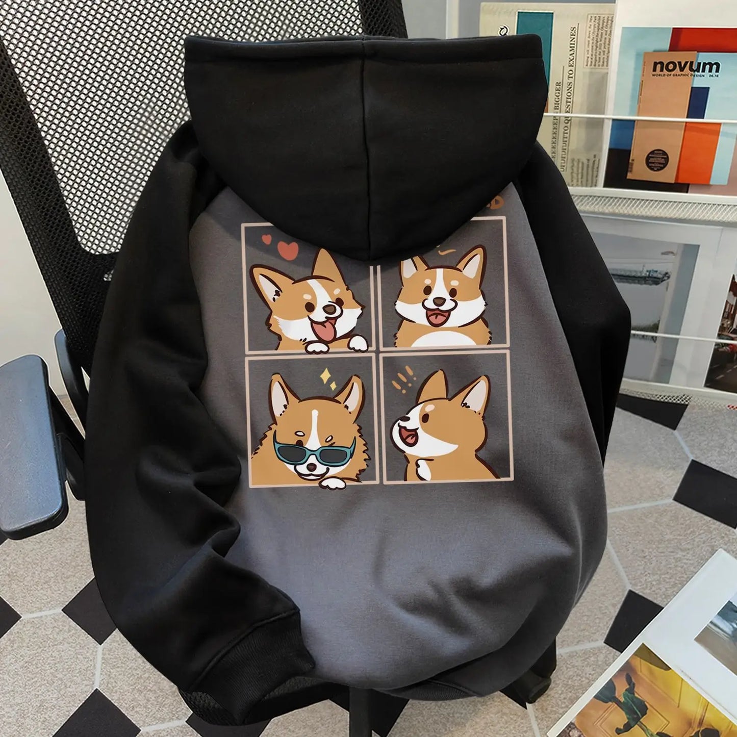 Women's Cute Corgi Collage Hoodie Graphic Print Loose Harajuku Hoodie