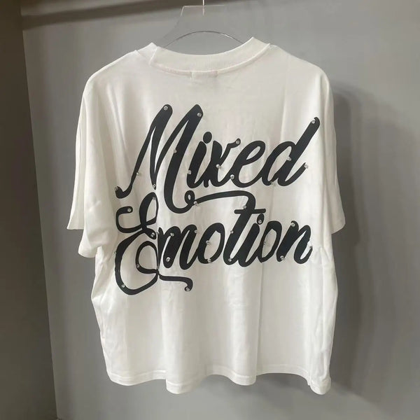 Summer Letter Mixed Emoticon Short Sleeve Tshirts for Men Streetwear Crew Neck