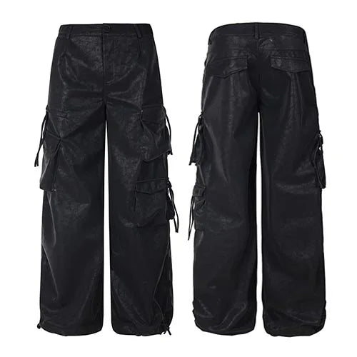 Men's Streetwear PU Leather Baggy Cargo Pants