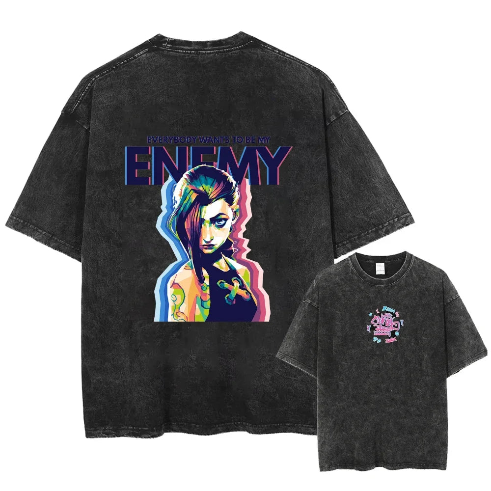 Retro Metal Water Wash T-shirt Men’s Casual Summer Loose Short Sleeve